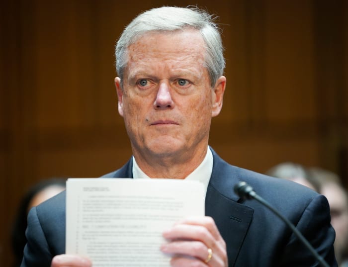 NCAA President Charlie Baker before the start of the Senate Judiciary Committee hearing \”Name, Image, and Likeness, and the Future of College Sports\” on Tuesday, Oct. 17, 2023.